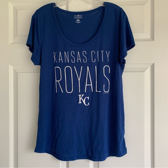 Campus Lifestyle Tops - Kansas City Royals Scoop Neck Tee - Blue Sparkling White Logo XL Lightweight